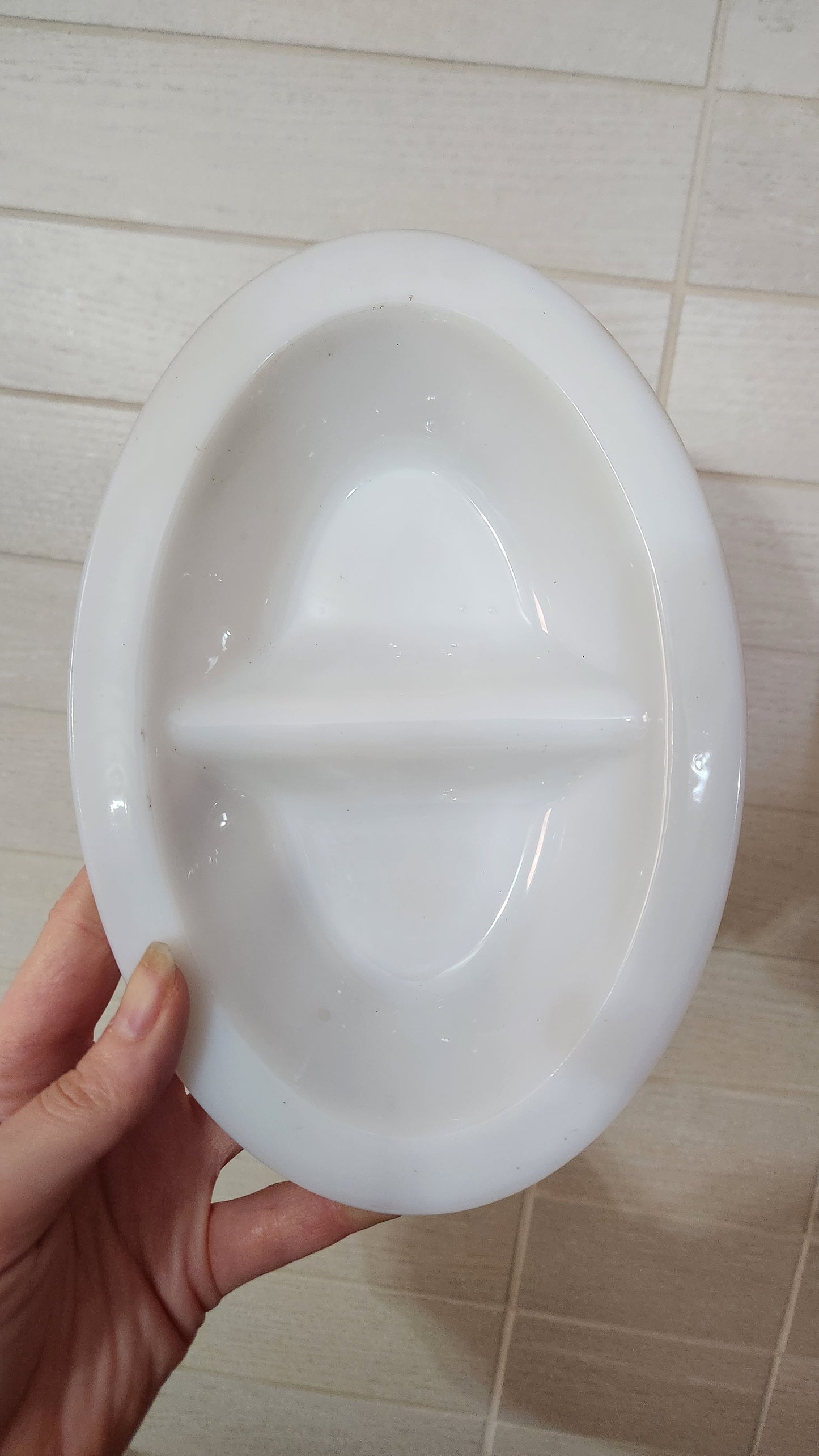 2 Vintage JAJ Pyrex White Opal Glass Divided Serving Dish
