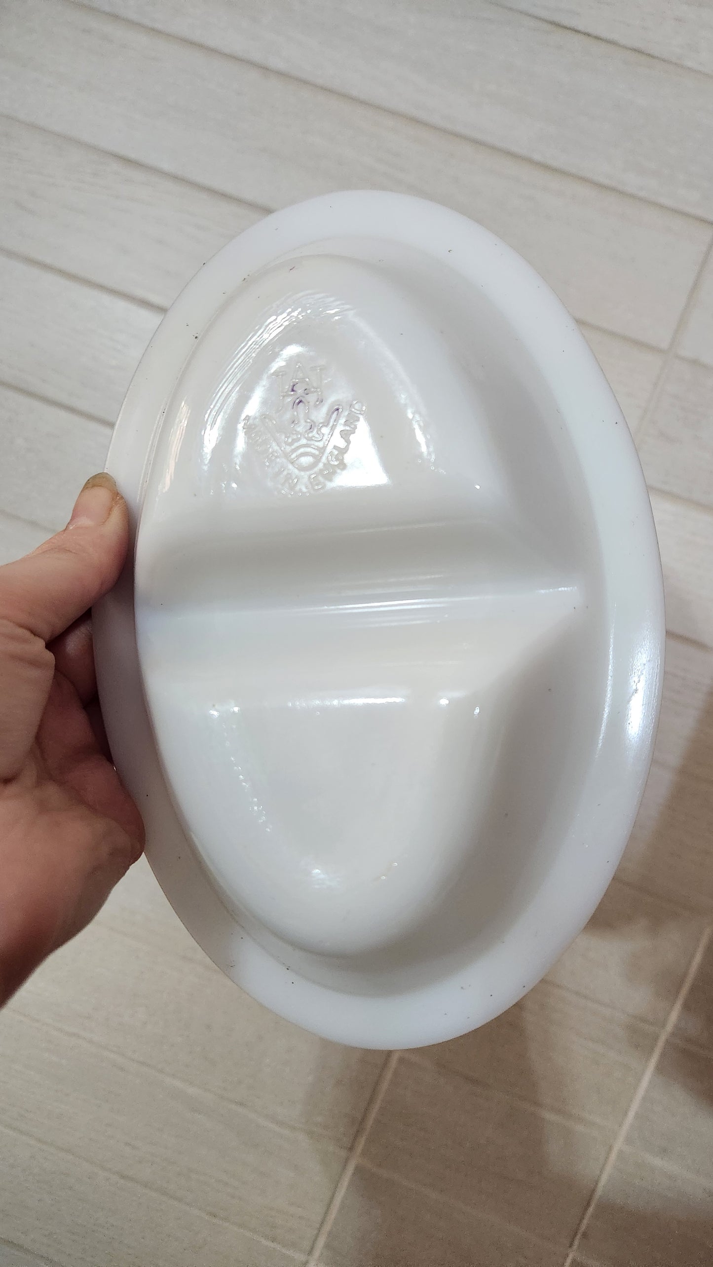 2 Vintage JAJ Pyrex White Opal Glass Divided Serving Dish