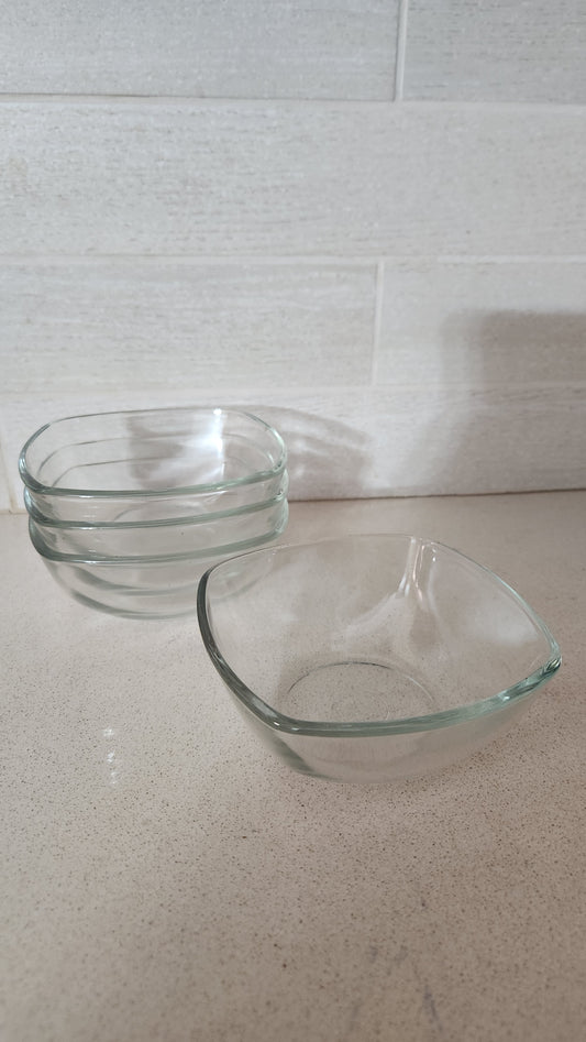 4 Duralex France "Lys" Clear Tempered Glass Square Nesting Bowls