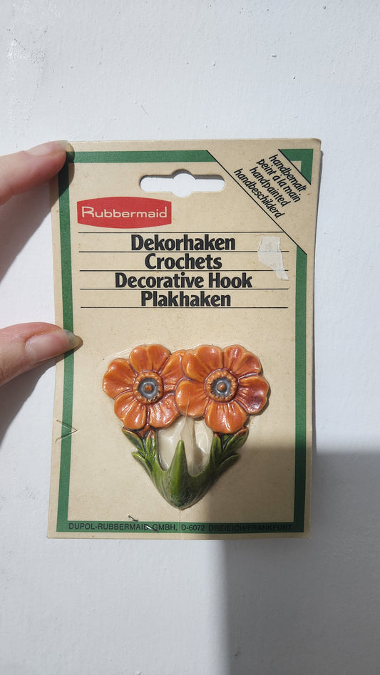 Vintage Handpainted Rubbermaid Decorative Floral Wall Hook
