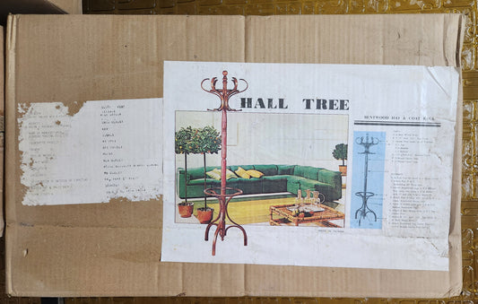 70s Bentwood Walnut Wood Hall Tree Coat & Hat Rack