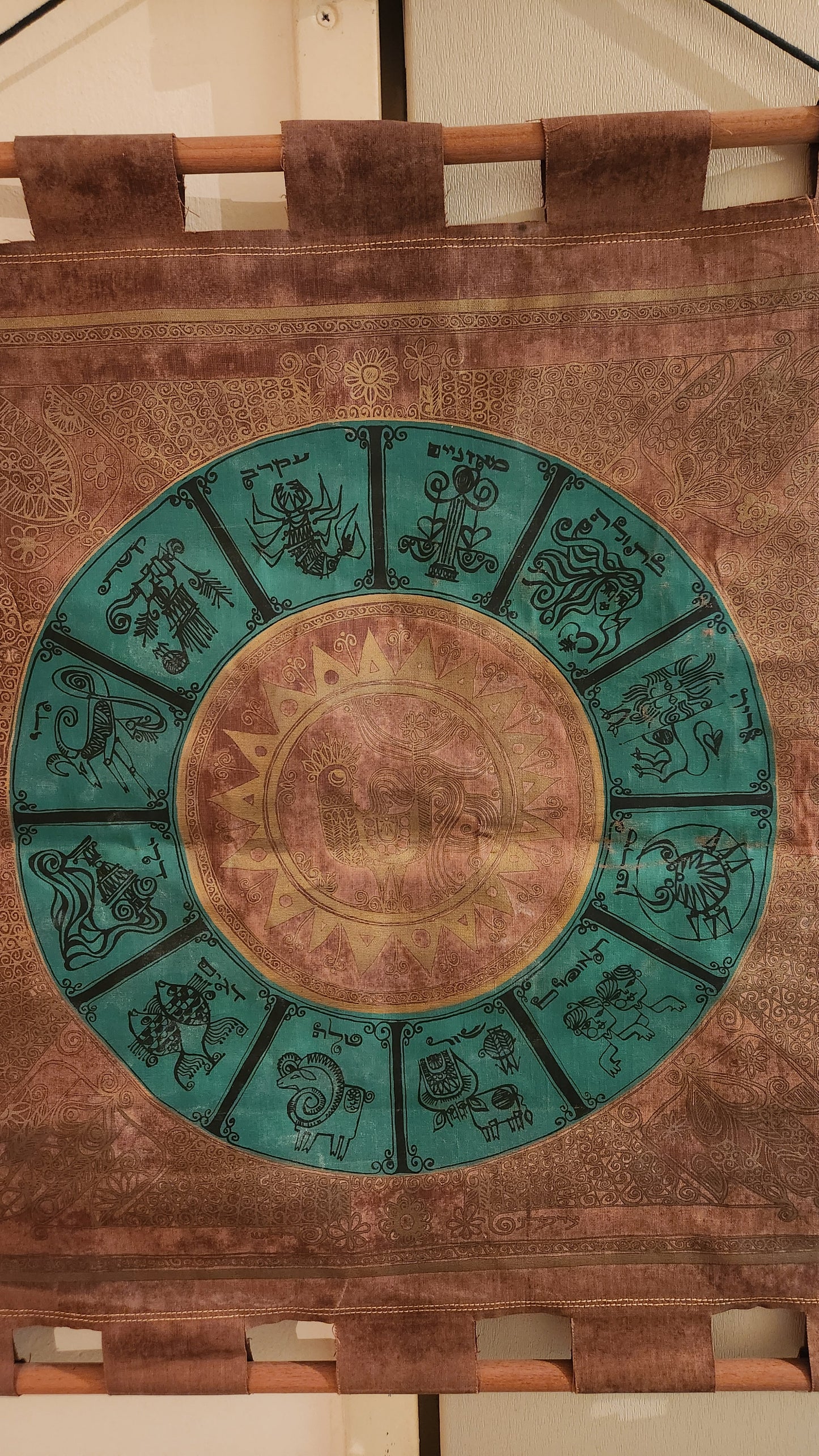 Hebrew Zodiac Wall Hanging/Jewish Astrological Calendar Tapestry