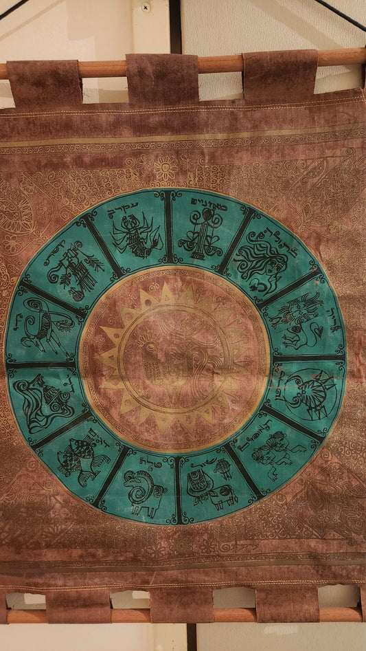Hebrew Zodiac Wall Hanging/Jewish Astrological Calendar Tapestry
