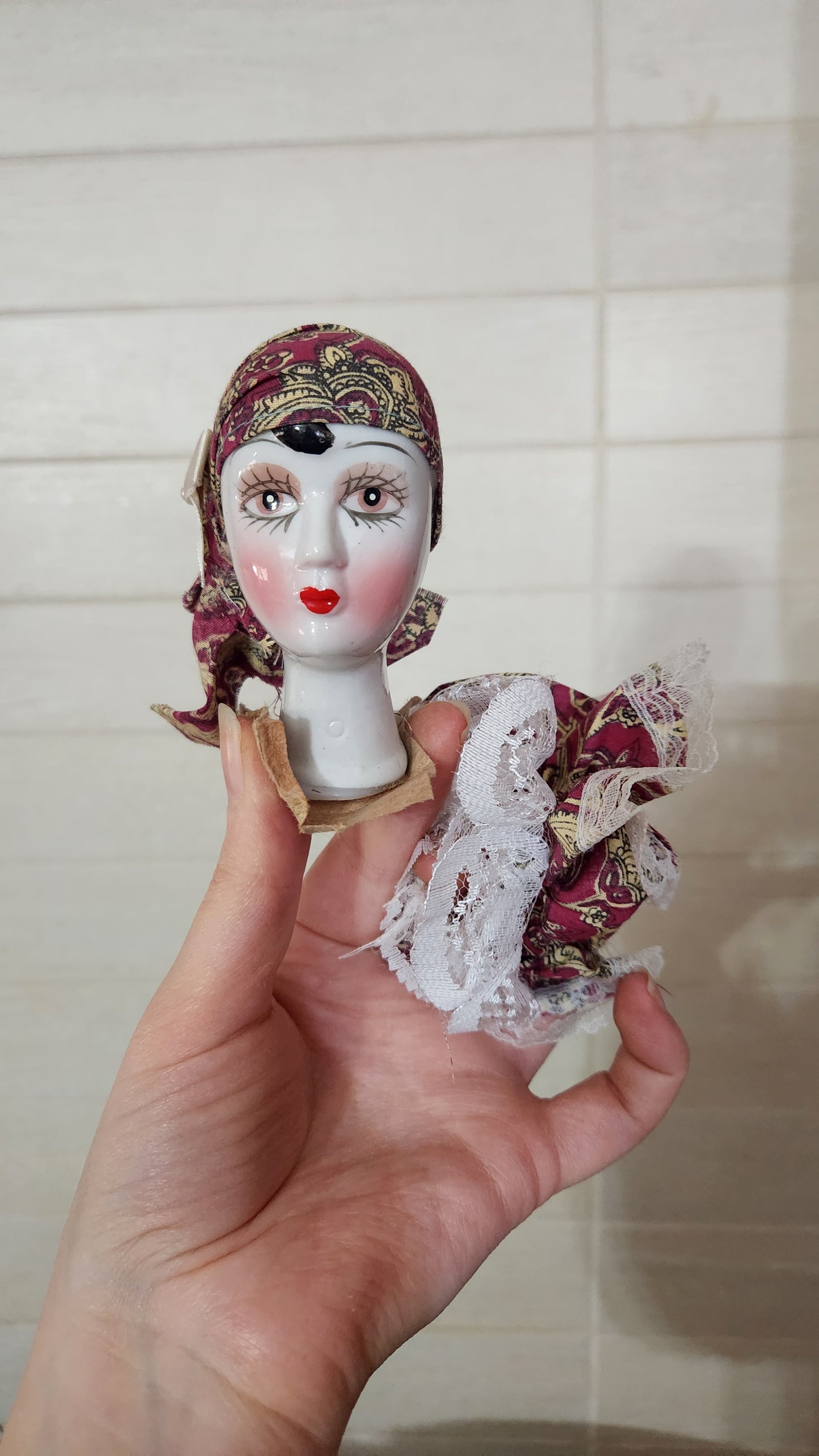 4 Decorative Porcelain Harlequin/Pierrot Clown Heads