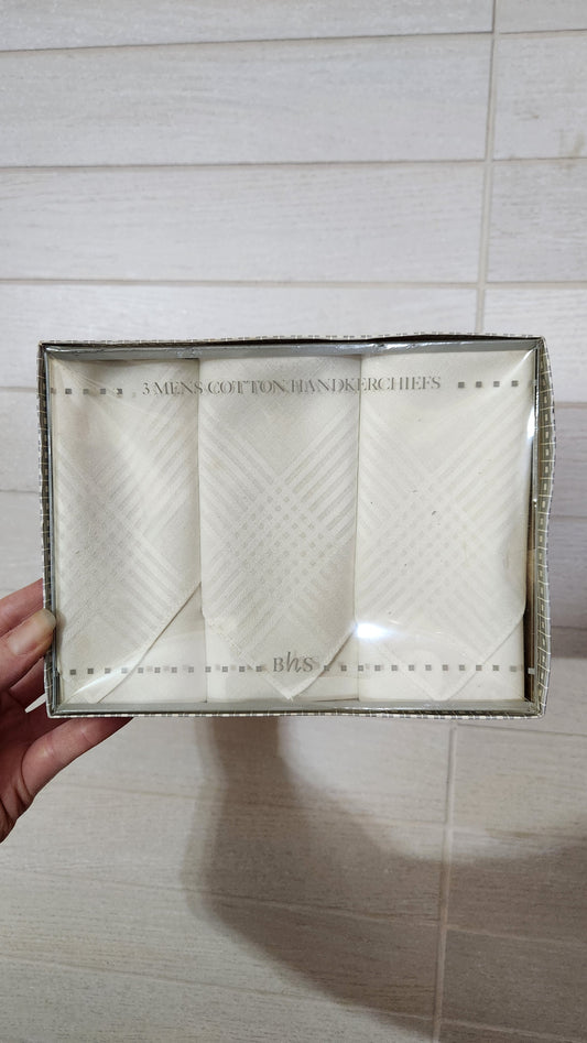 Vintage 3 BHS London Men’s 100% Cotton Handkerchiefs