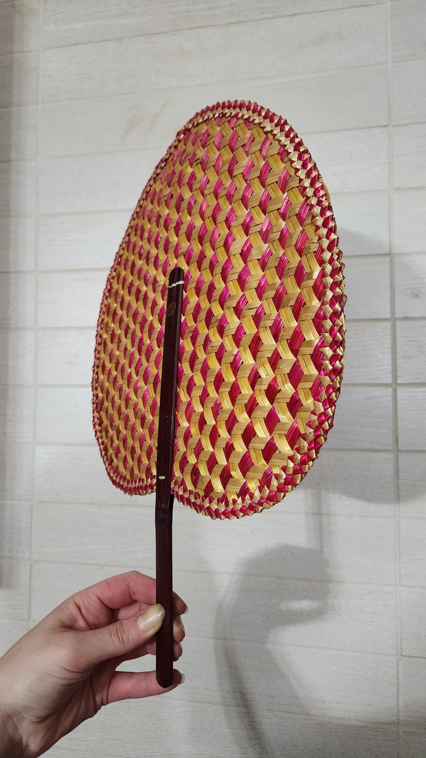 Vintage Hand-Woven Palm Leaf/Straw Hand Fan