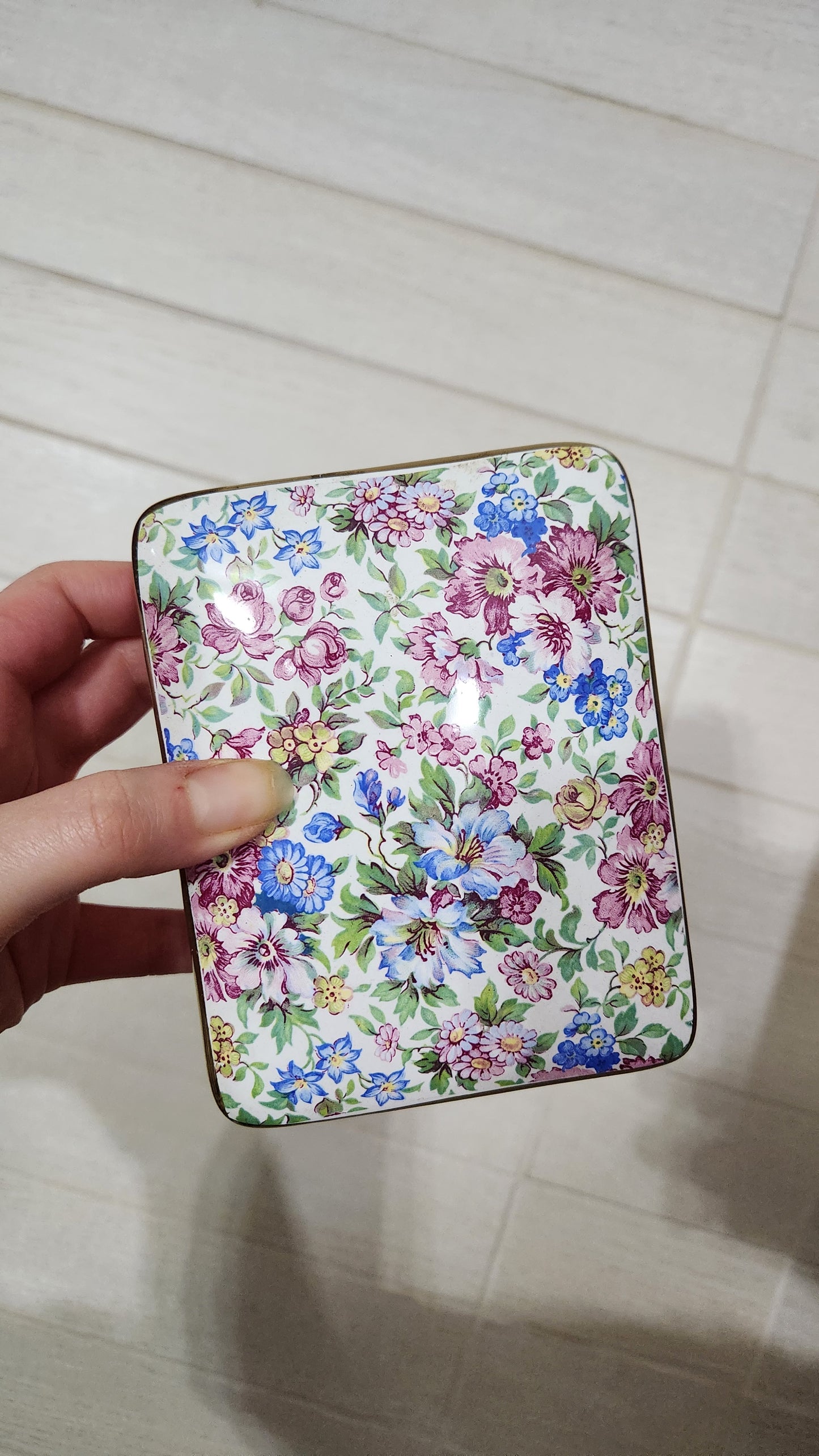 Floral Chintz Porcelain Footed Trinket Box with Gold Trim