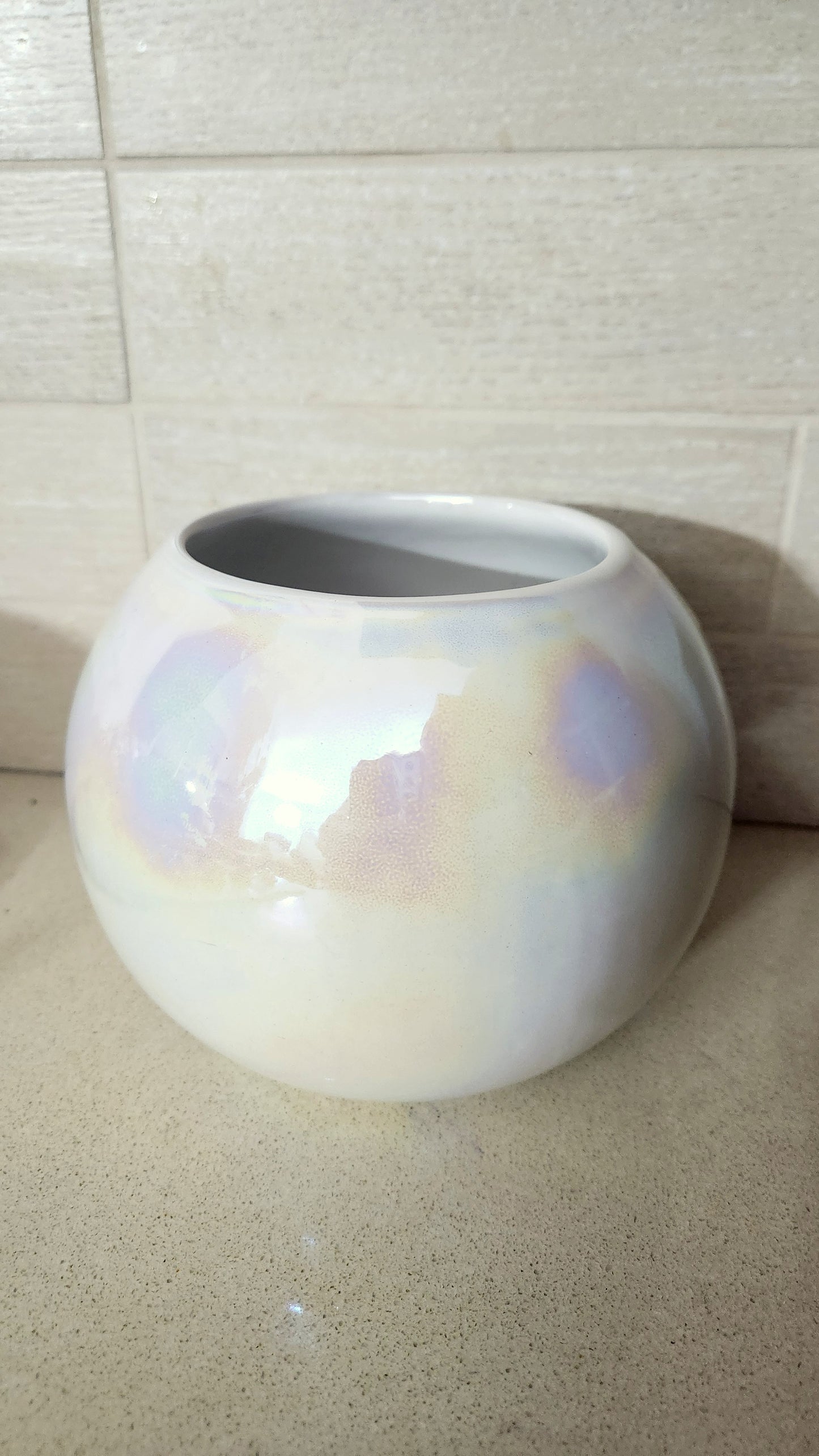 Iridescent Pearlescent Ceramic Round Planter/Decorative Bowl by Artepote