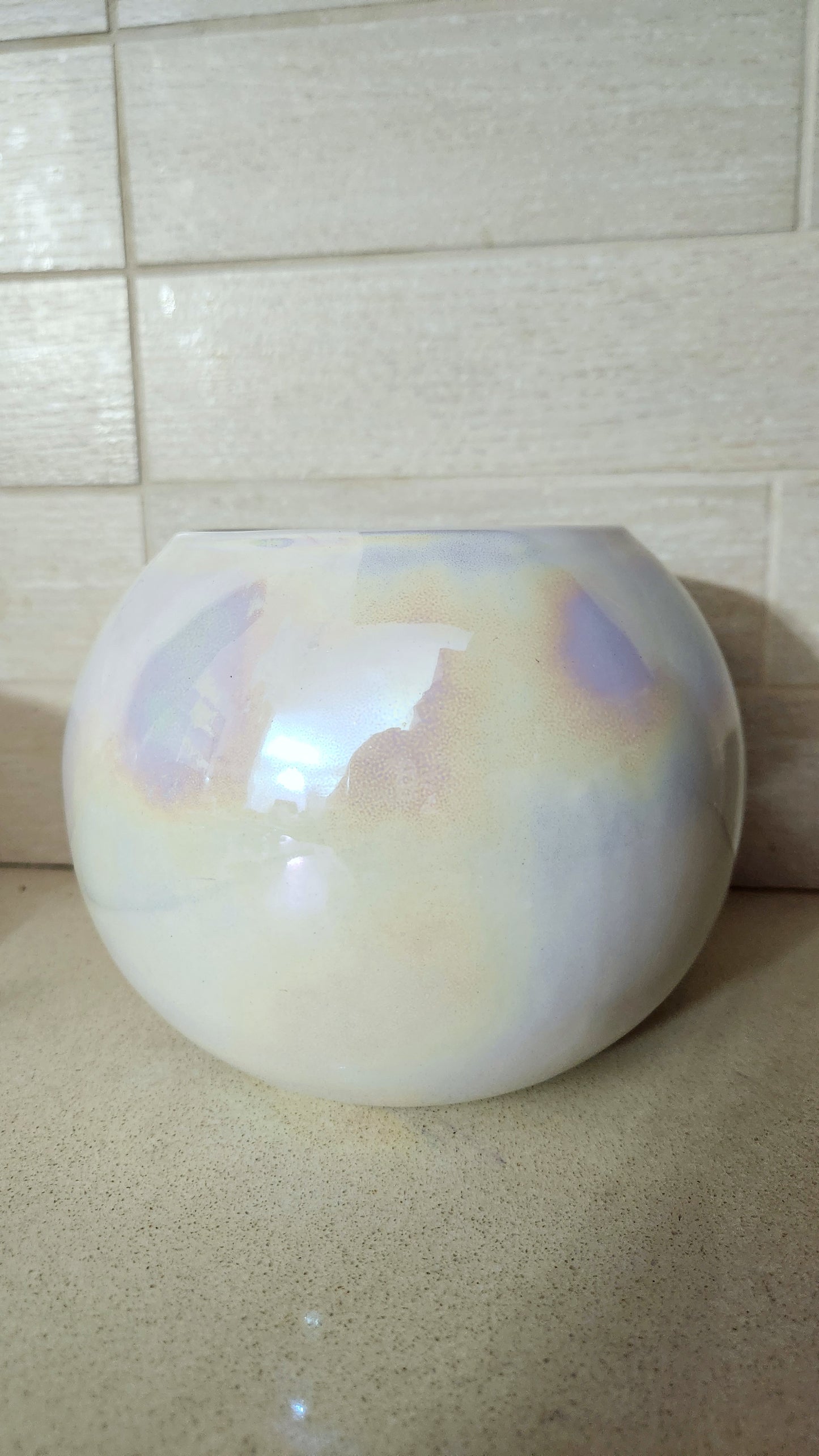 Iridescent Pearlescent Ceramic Round Planter/Decorative Bowl by Artepote