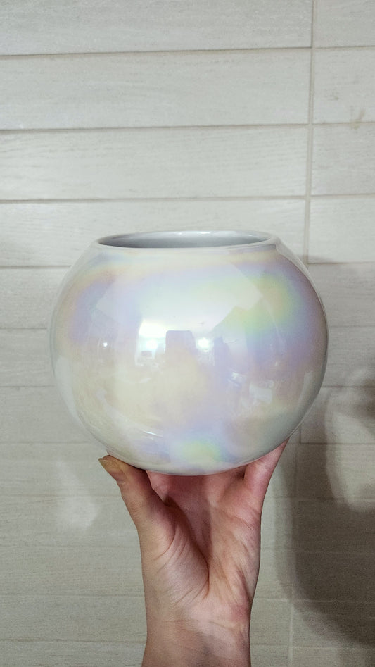 Iridescent Pearlescent Ceramic Round Planter/Decorative Bowl by Artepote