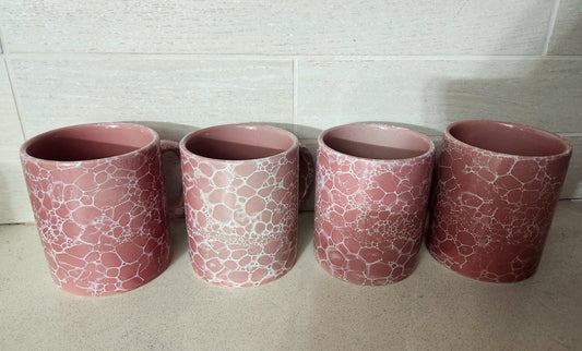 Pink Bubble Glaze Ceramic Mugs - Set of 4