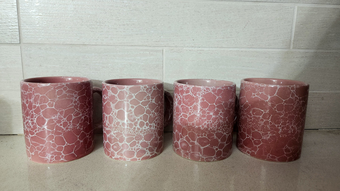 Pink Bubble Glaze Ceramic Mugs - Set of 4