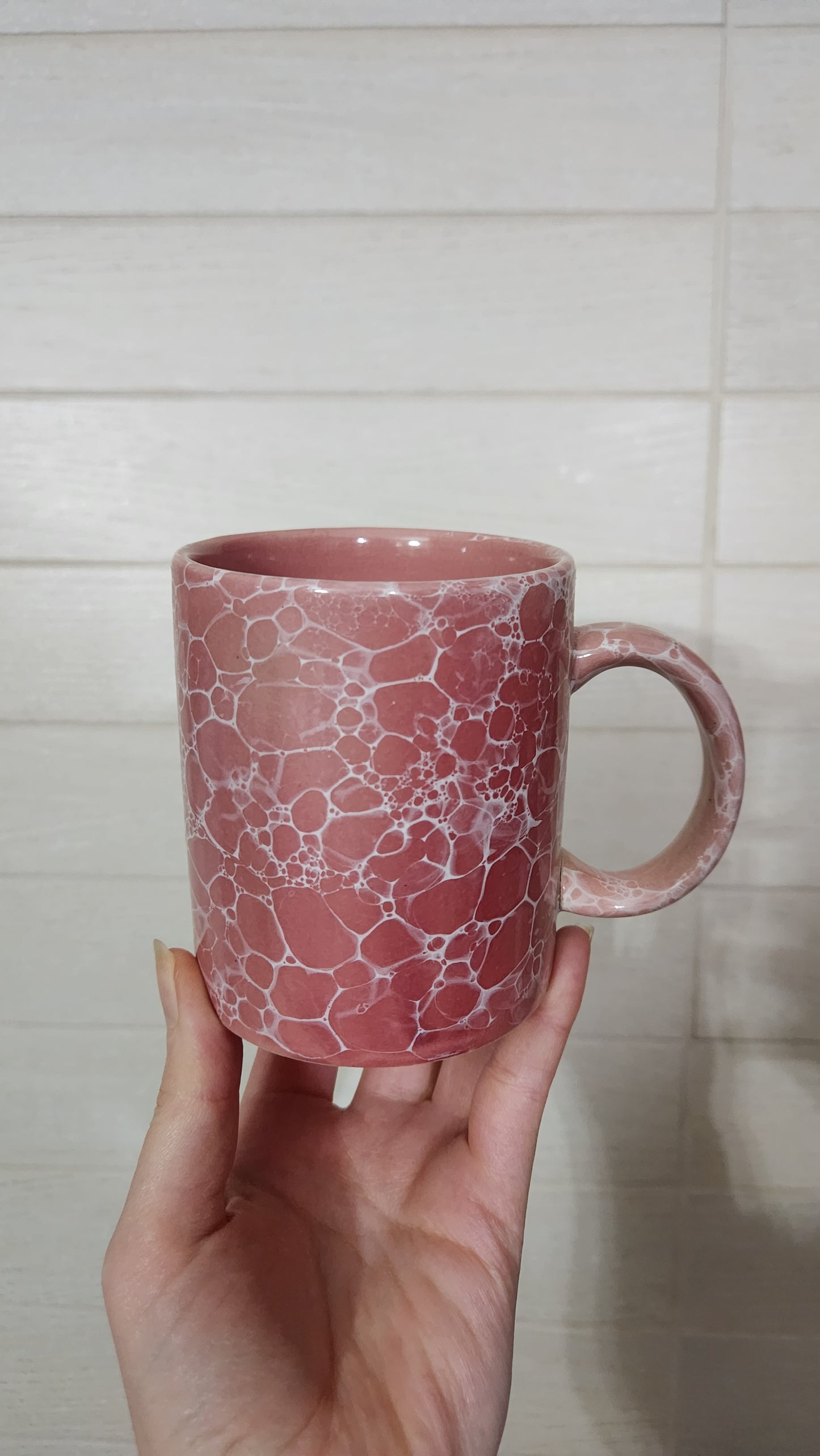 Pink Bubble Glaze Ceramic Mugs - Set of 4