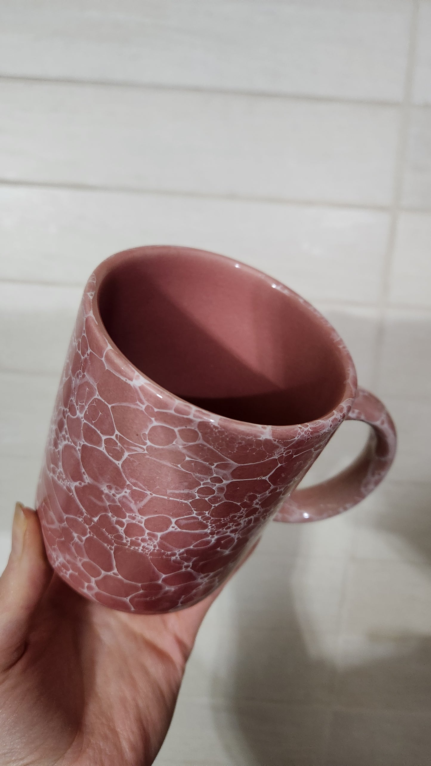Pink Bubble Glaze Ceramic Mugs - Set of 4