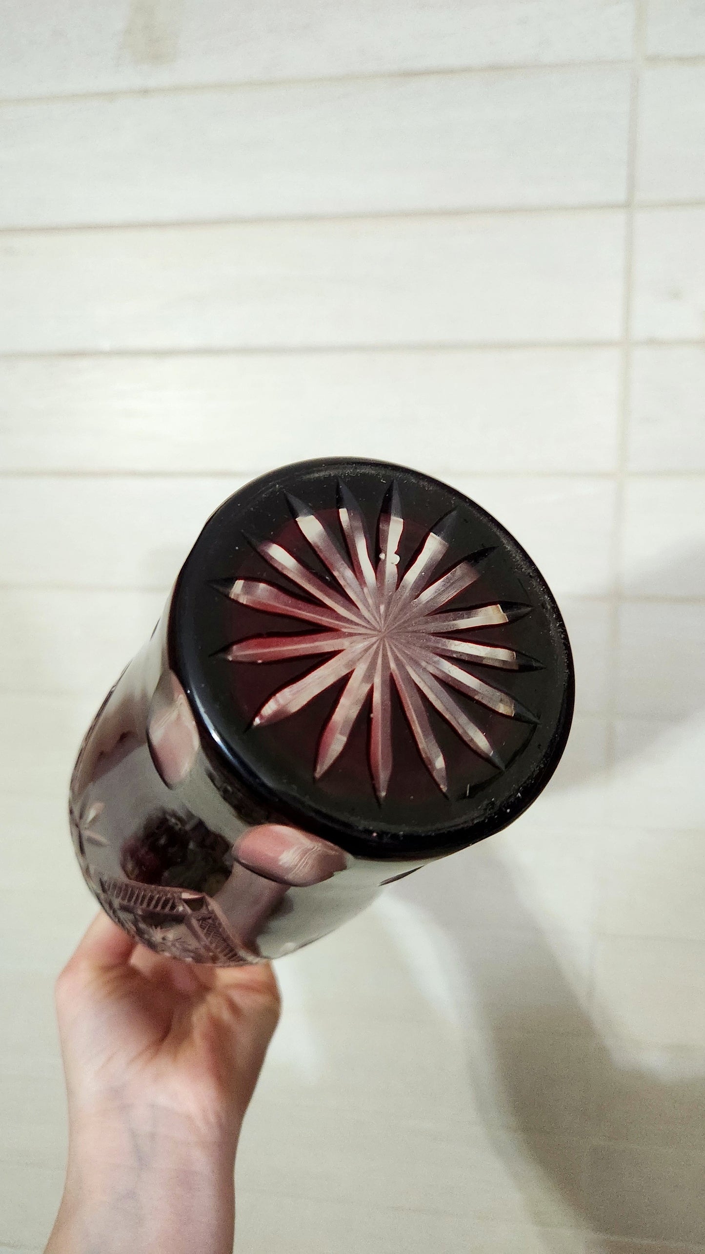 Bohemian Ruby Red Cut-to-Clear Crystal Decanter & 6 Wine Goblets Set