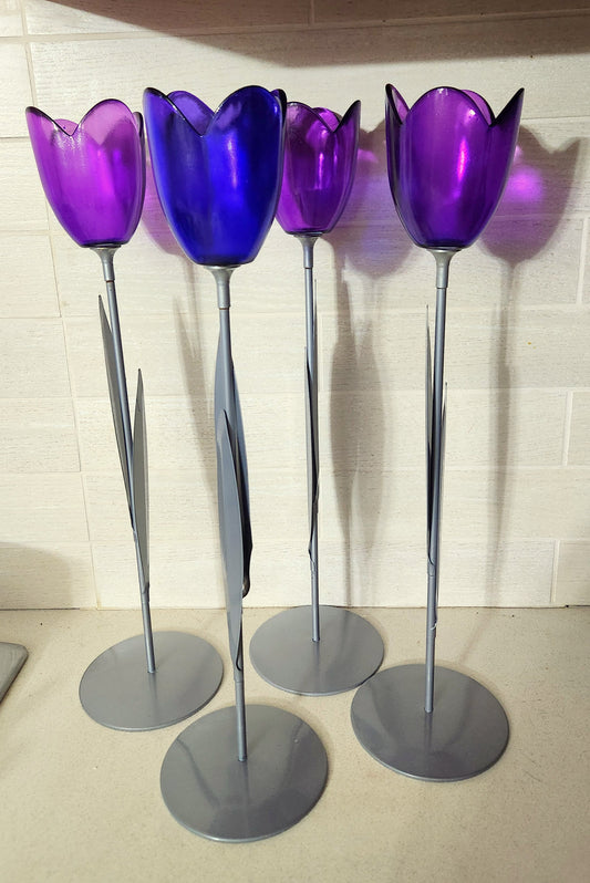 Set of 4 Elegant Tulip Glass Pedestal Decor