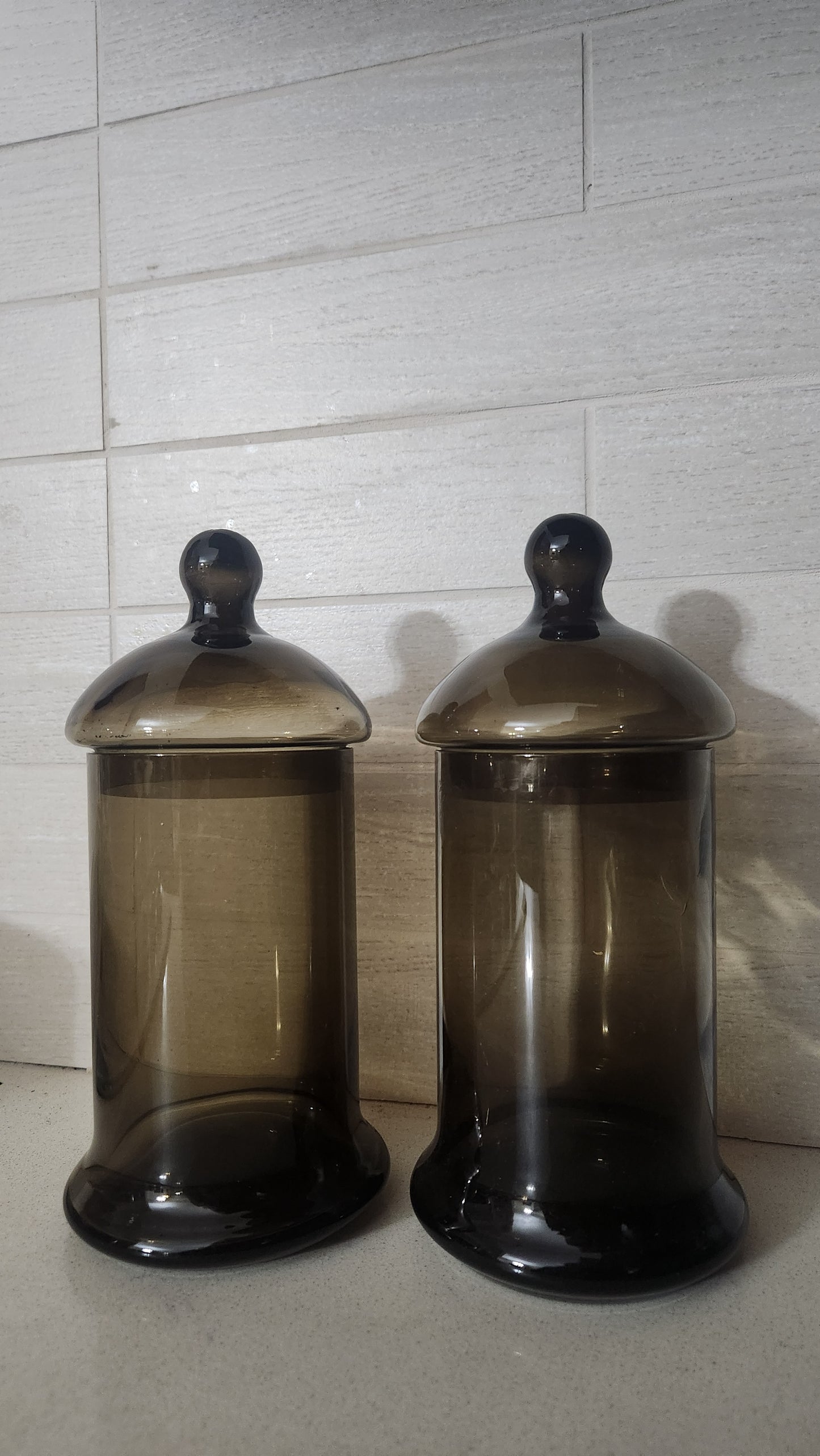 Mid-Century Smoked Brown Glass Apothecary Jar with Lid