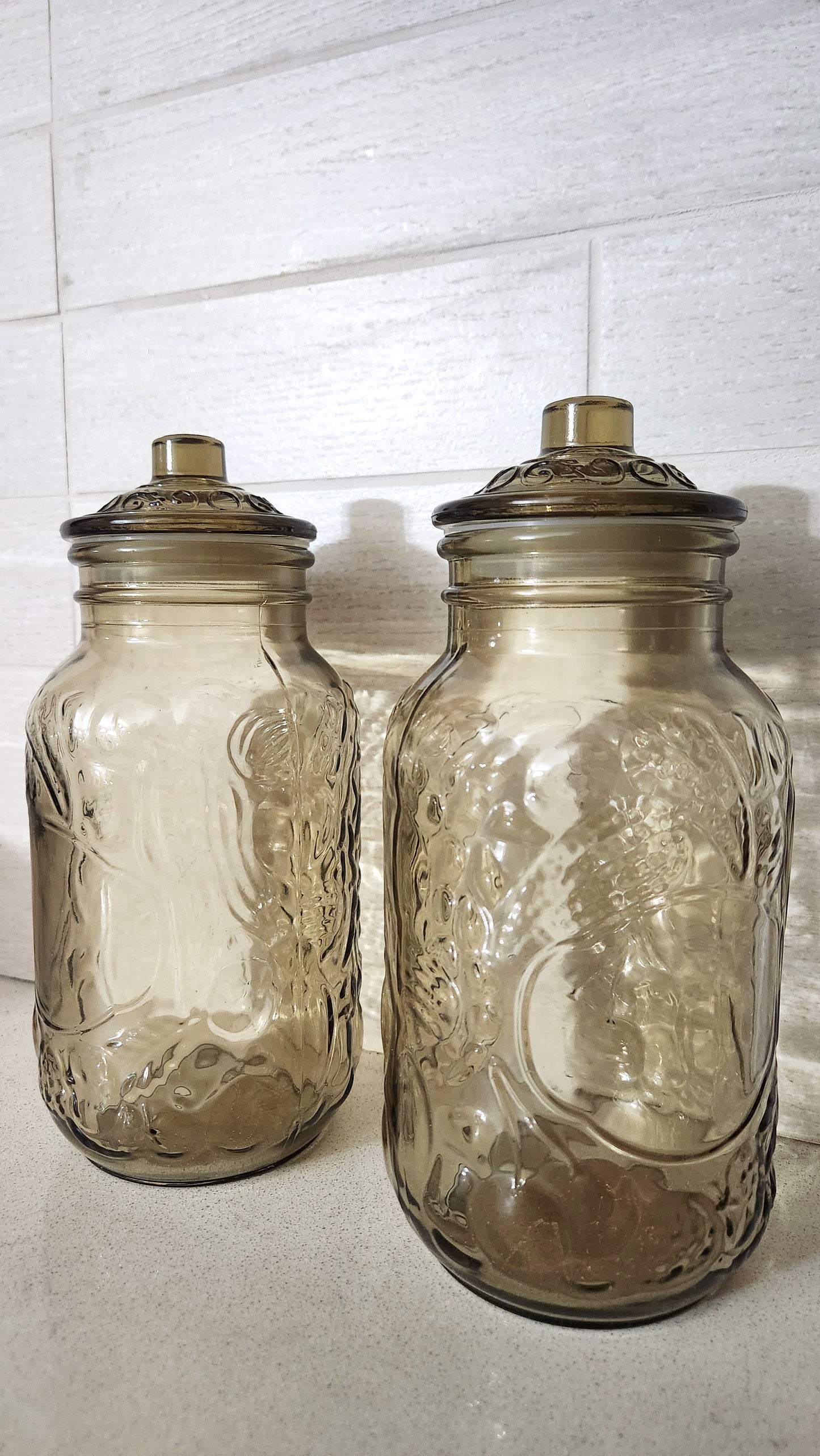 Italian Amber Glass Kitchen Canisters - Set of 2