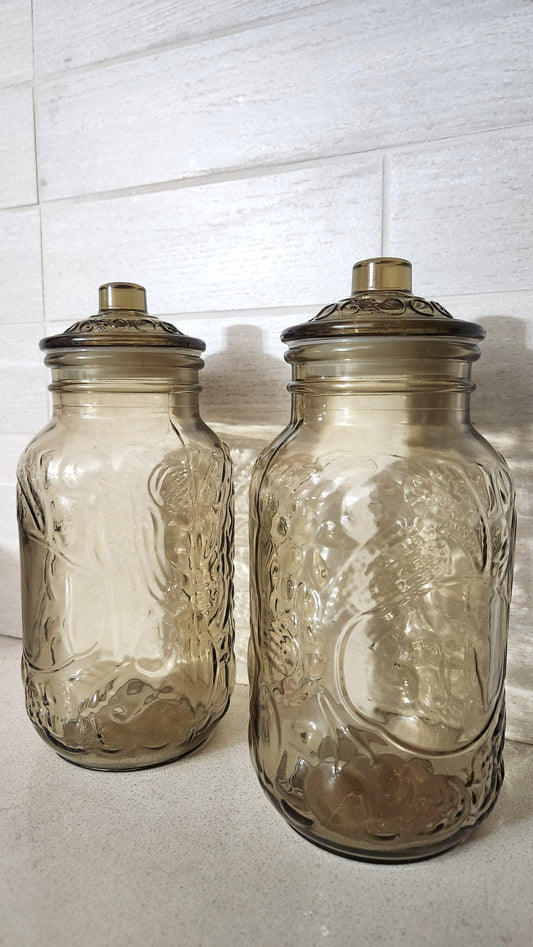 Italian Amber Glass Kitchen Canisters - Set of 2