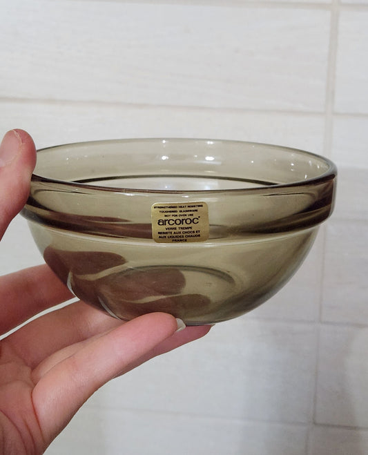 Arcoroc France Smoke Glass Stackable Salad Bowl Set of 3