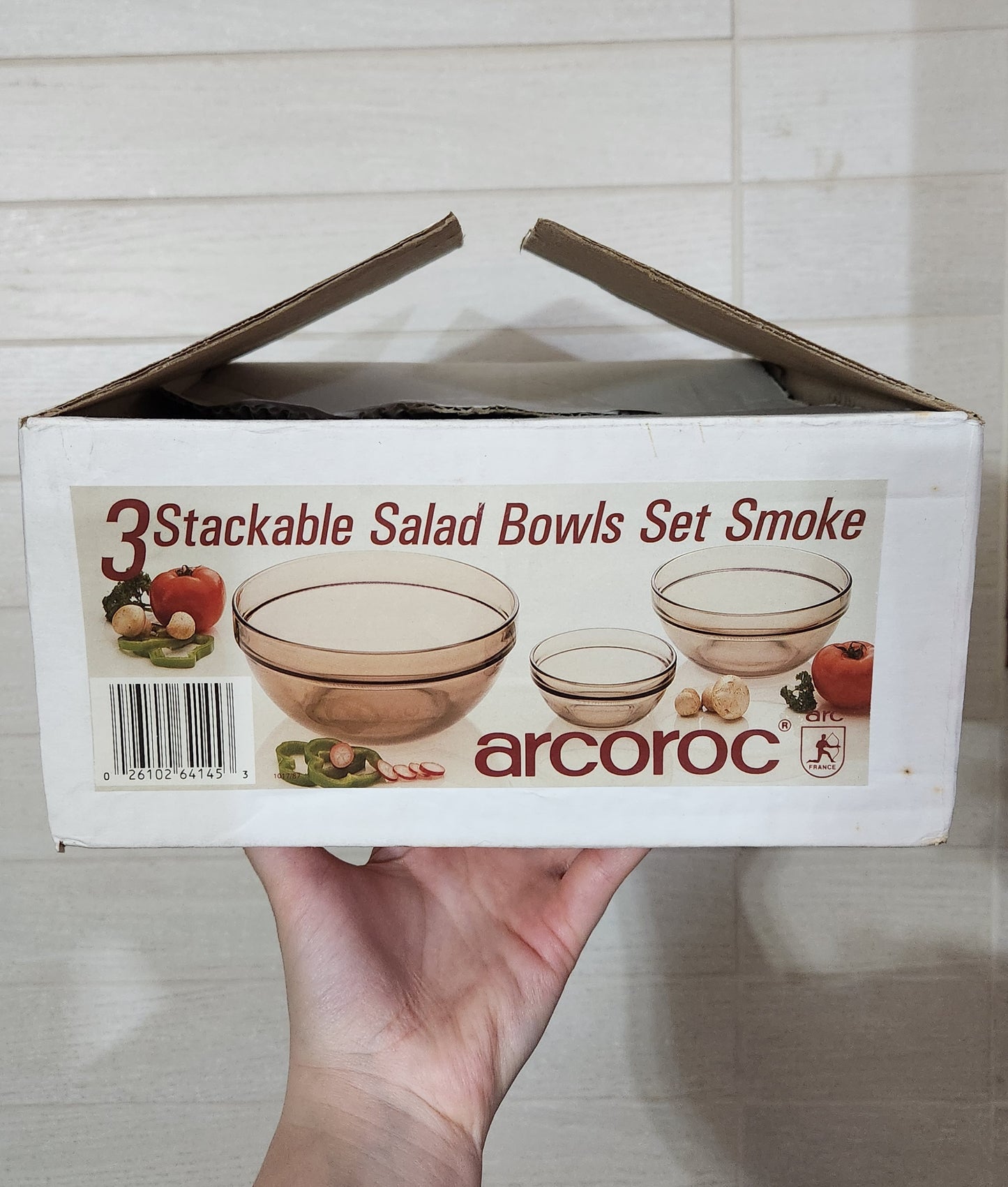 Arcoroc France Smoke Glass Stackable Salad Bowl Set of 3