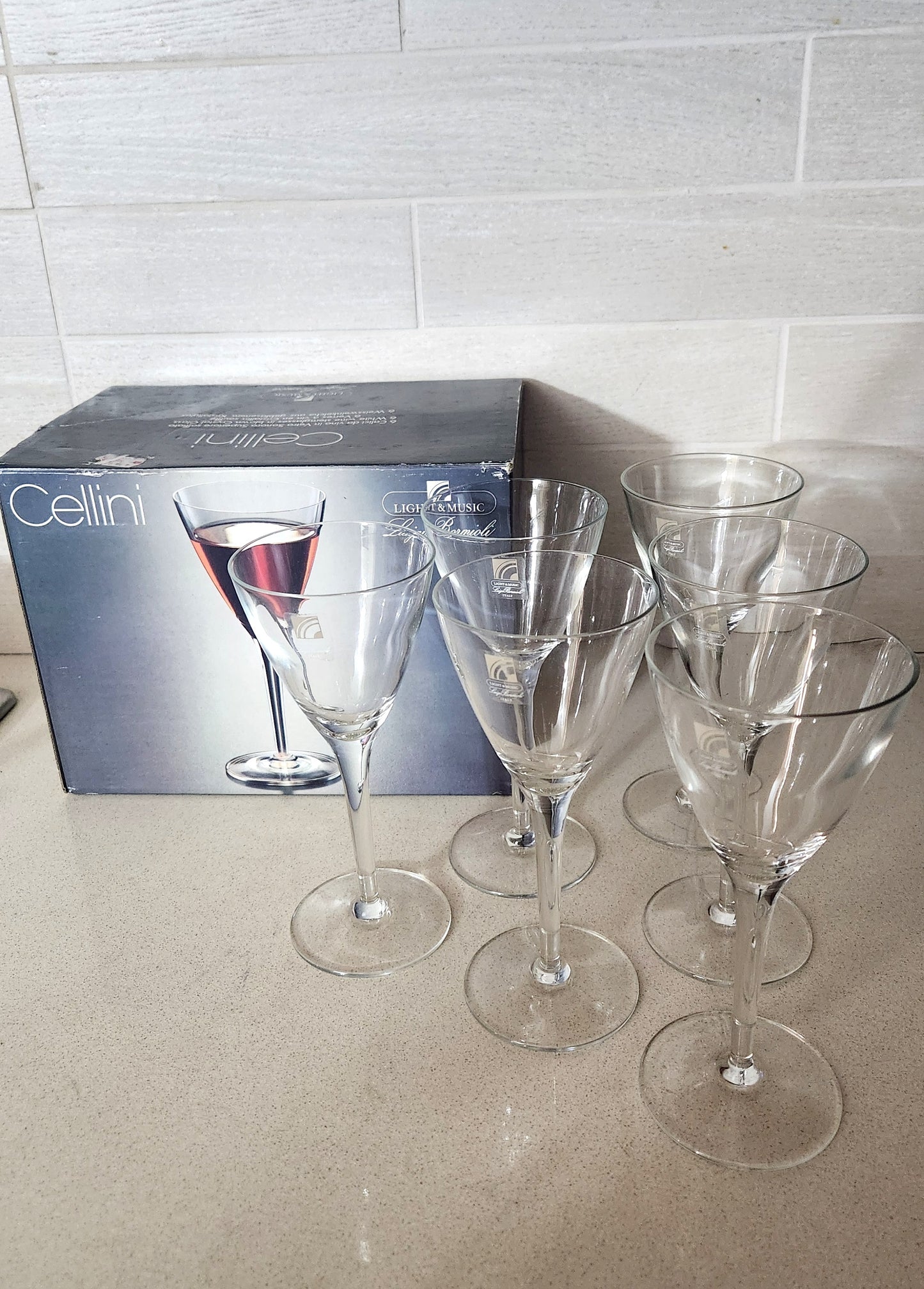 6 Luigi Bormioli "Cellini" Crystal Wine Glasses
