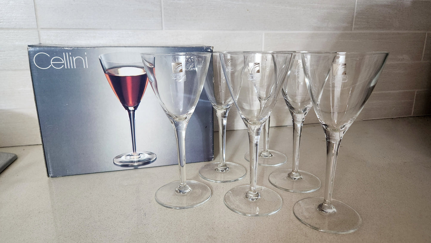 6 Luigi Bormioli "Cellini" Crystal Wine Glasses