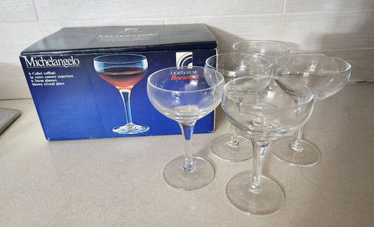5 Luigi Bormioli Michelangelo Blown Crystal Champagne Coupes
