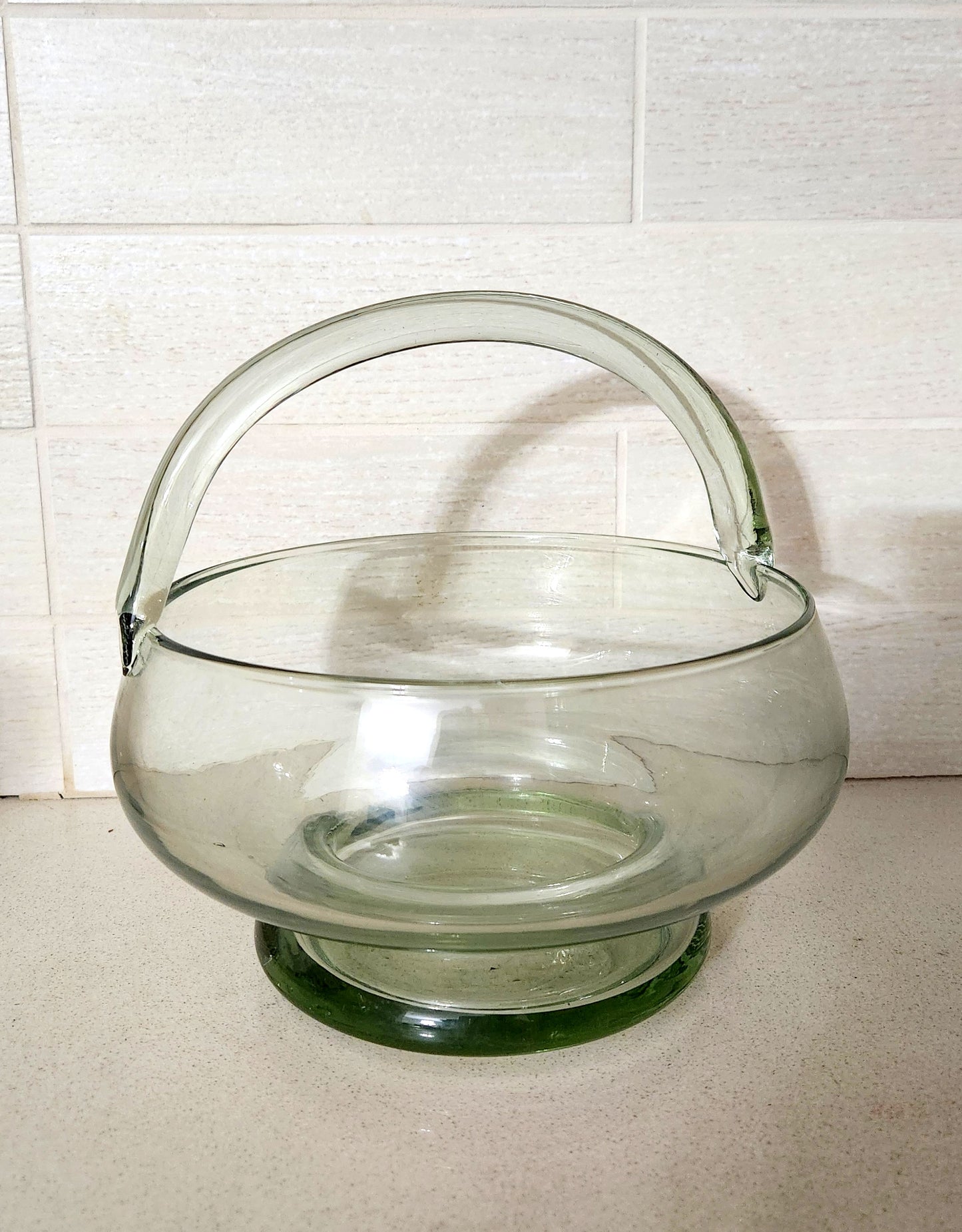 Hand-Blown Light Green Glass Basket