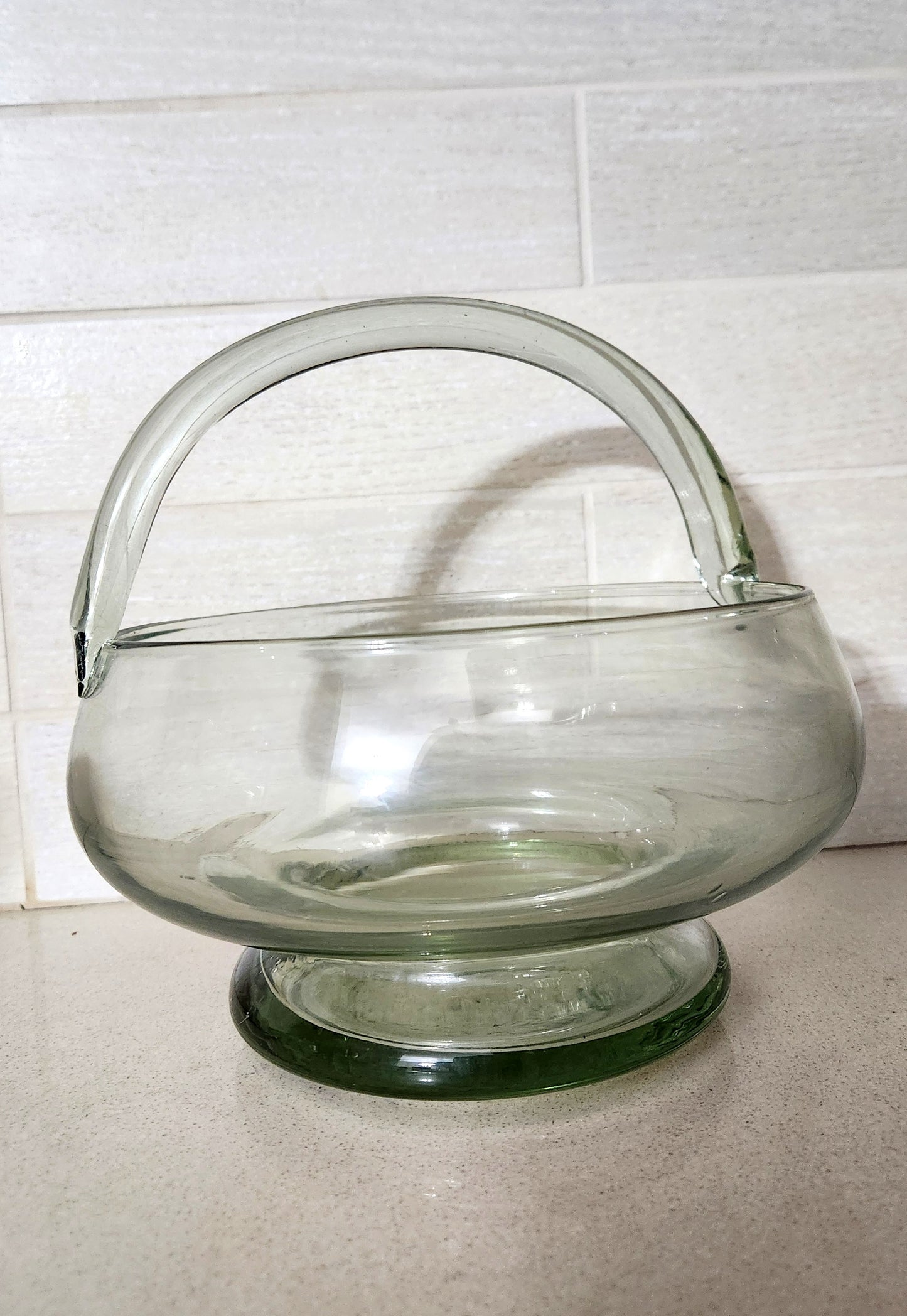 Hand-Blown Light Green Glass Basket