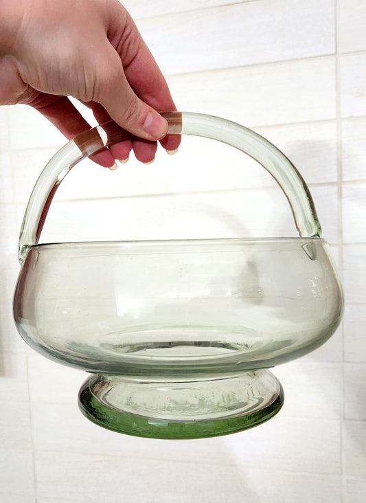 Hand-Blown Light Green Glass Basket