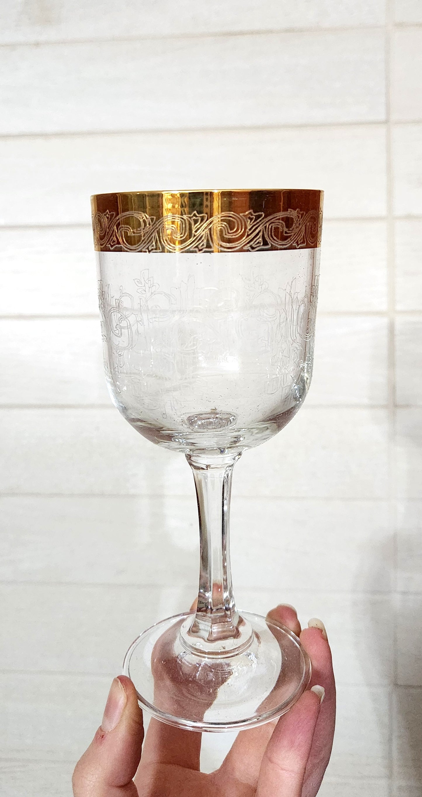 6 Italian Interglass 24K Gold Gilt Wine Glasses