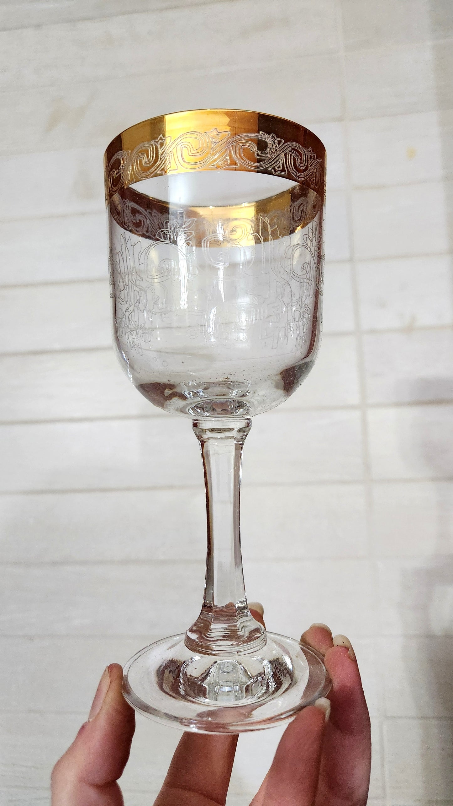6 Italian Interglass 24K Gold Gilt Wine Glasses