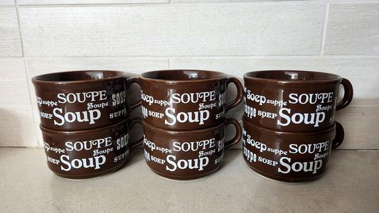 70s Vintage English Ceramic Soup Bowls - set of 6 - brown