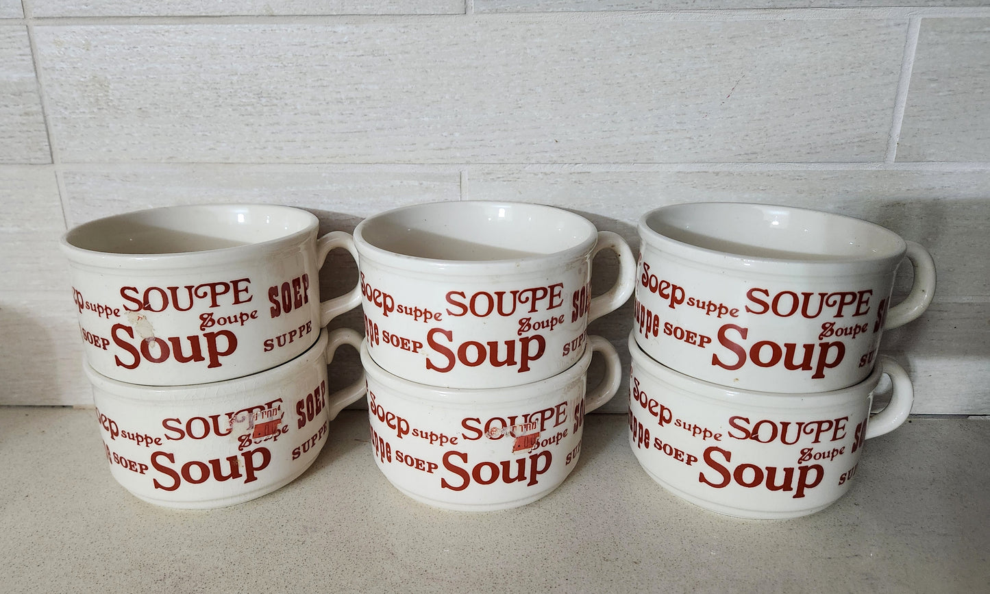 70s Vintage English Ceramic Soup Bowls - set of 6 - white