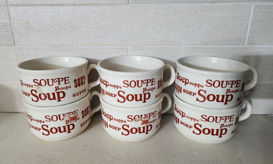 70s Vintage English Ceramic Soup Bowls - set of 6 - white