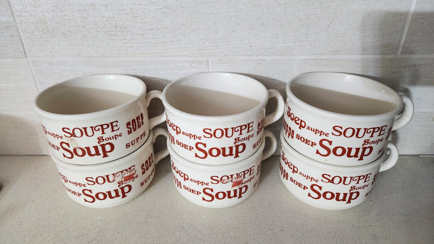 70s Vintage English Ceramic Soup Bowls - set of 6 - white
