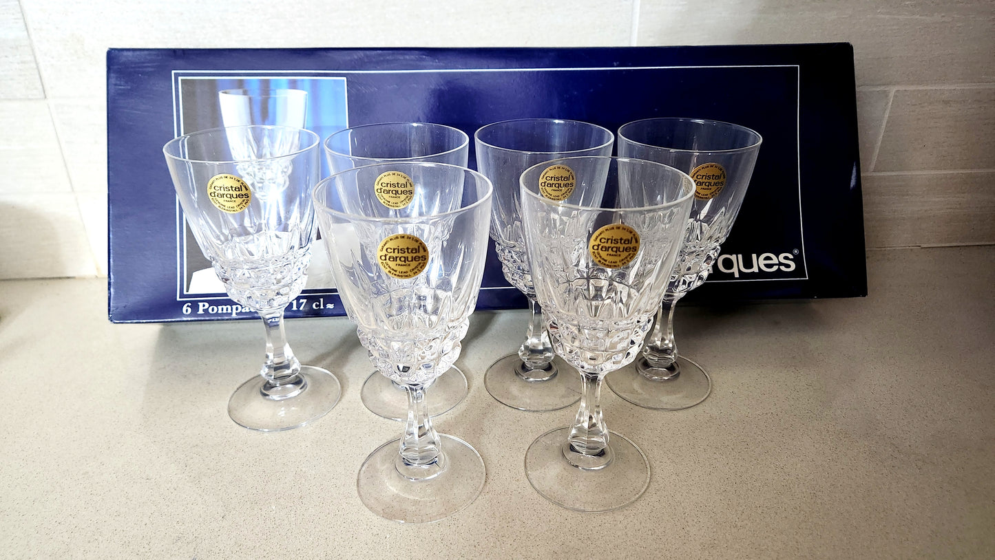 6 Cristal d'Arques "Pompadour" 24% Lead Crystal Wine Glasses