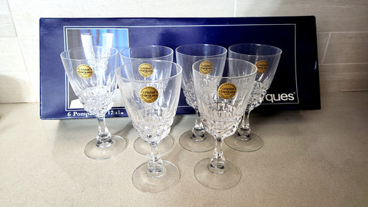 6 Cristal d'Arques "Pompadour" 24% Lead Crystal Wine Glasses