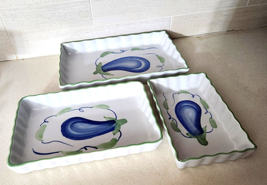 Vintage Naaman Ceramic Eggplant Serving Set of 3