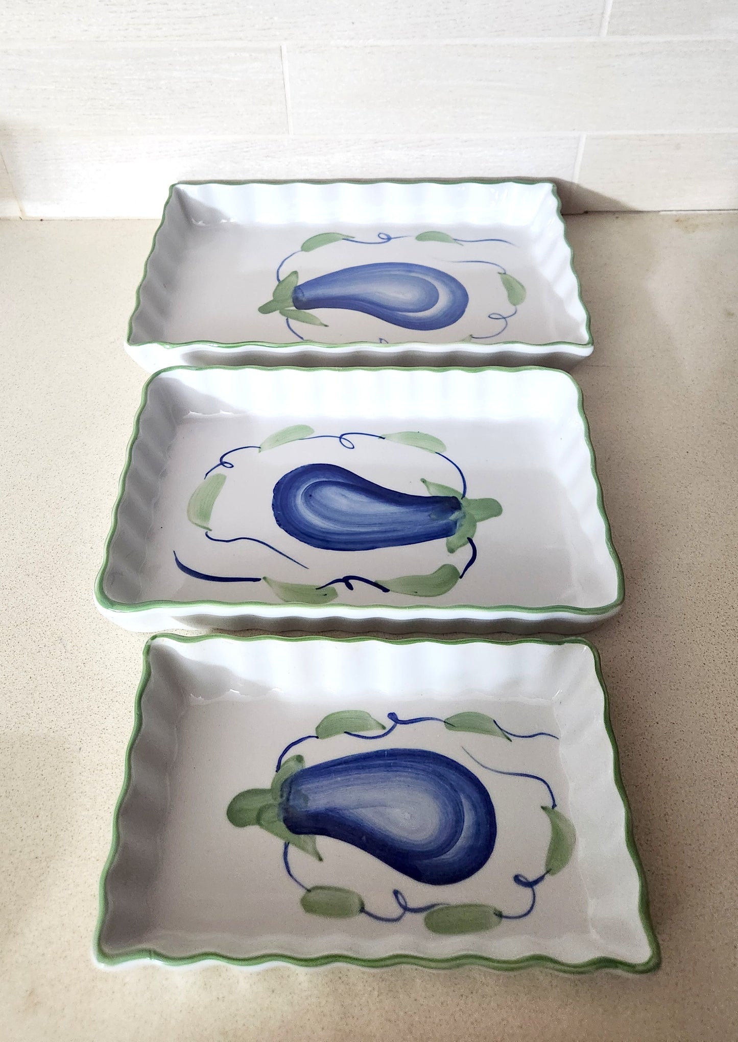 Vintage Naaman Ceramic Eggplant Serving Set of 3