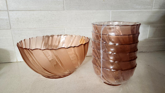 Arcoroc Rosaline Swirl Berry Dishes - 1 Big bowl + 6 small bowls