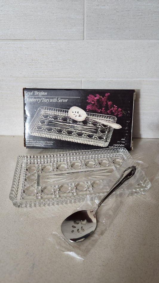 Royal Brighton Crystal Cranberry Tray with "Royal Ballad" Slotted Server