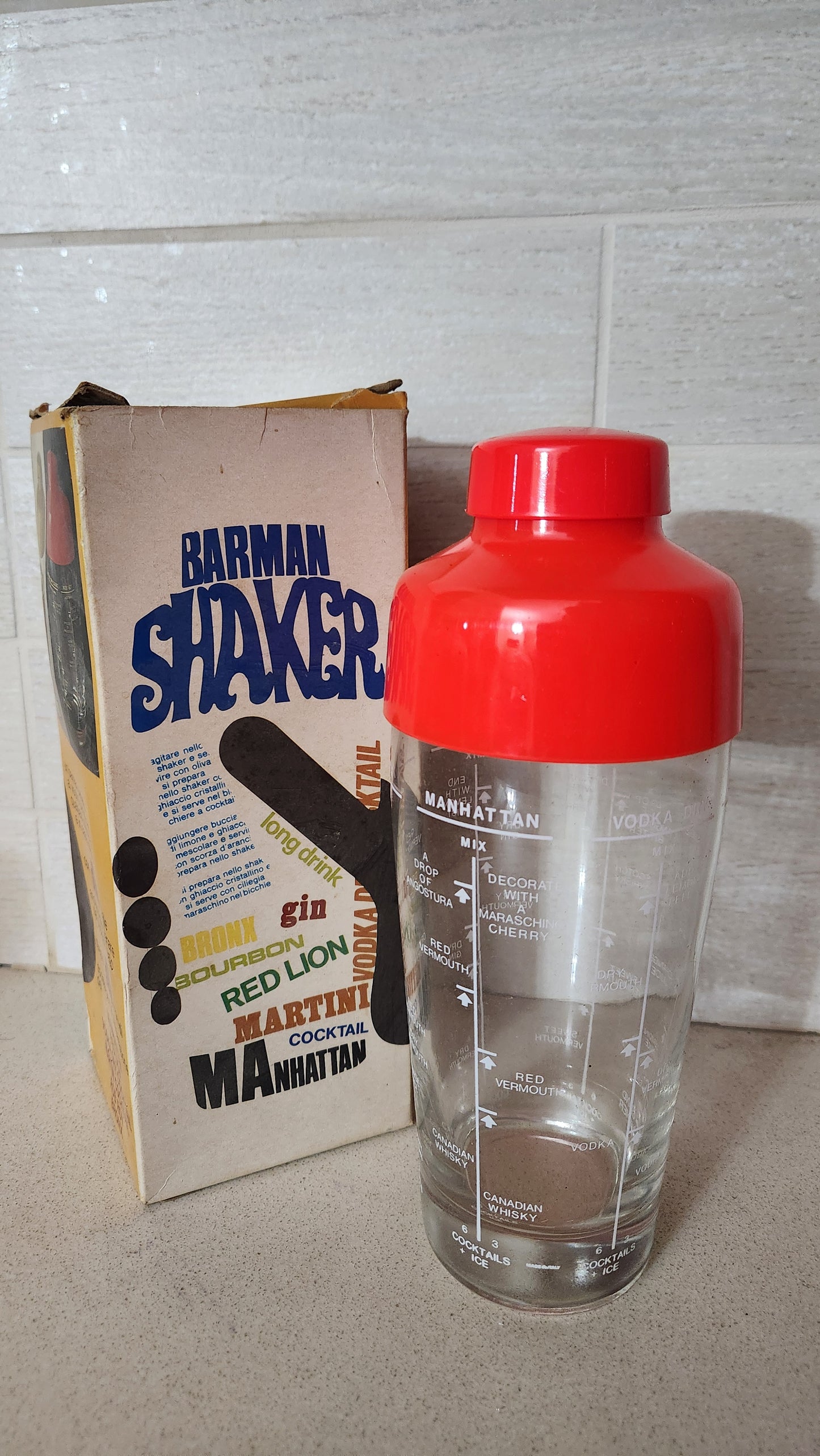60s Italian "Barman Shaker" Glass Cocktail Shaker