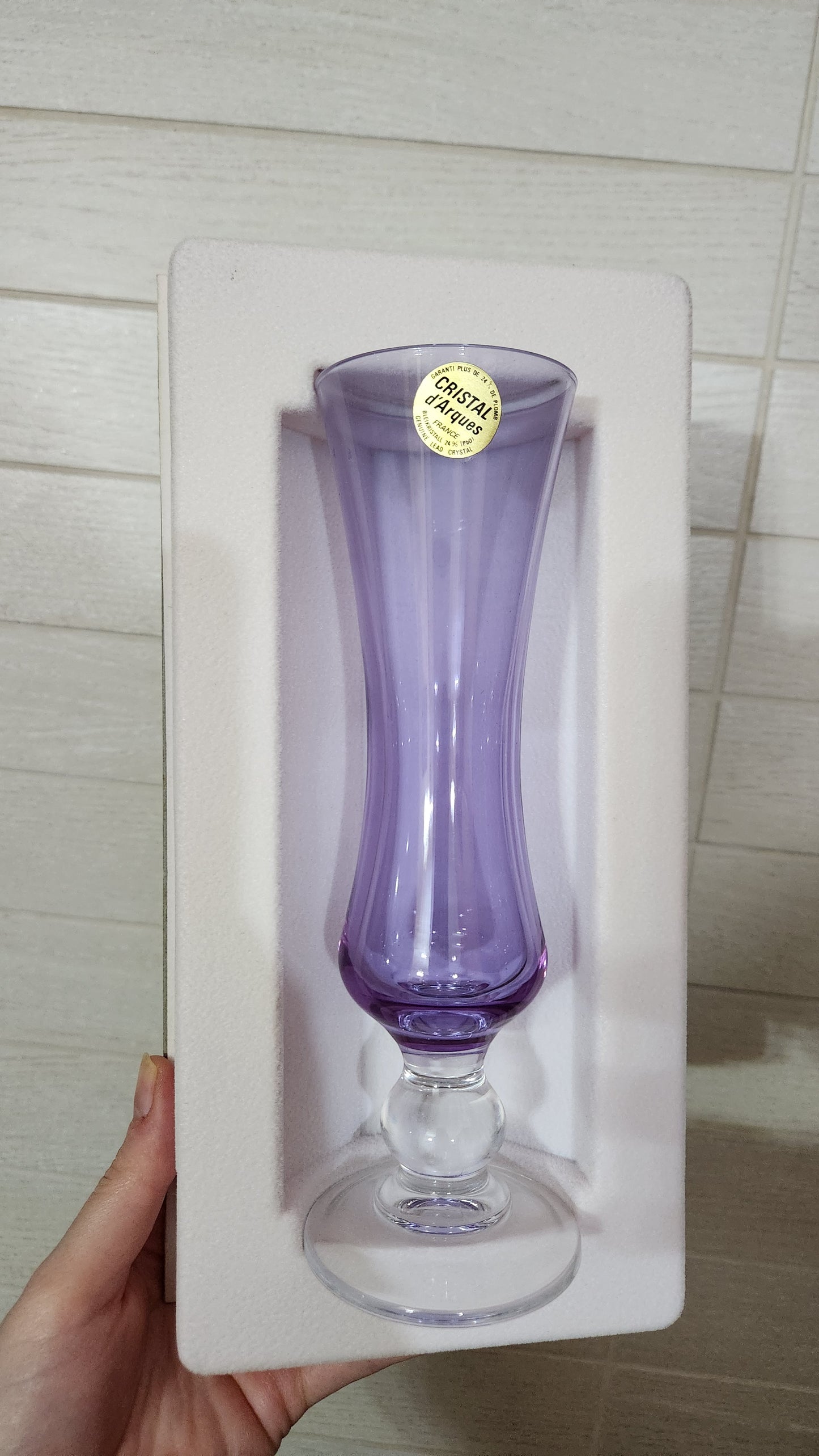 Cristal d'Arques France "Lilas" Purple Lead Crystal Soliflor Vase