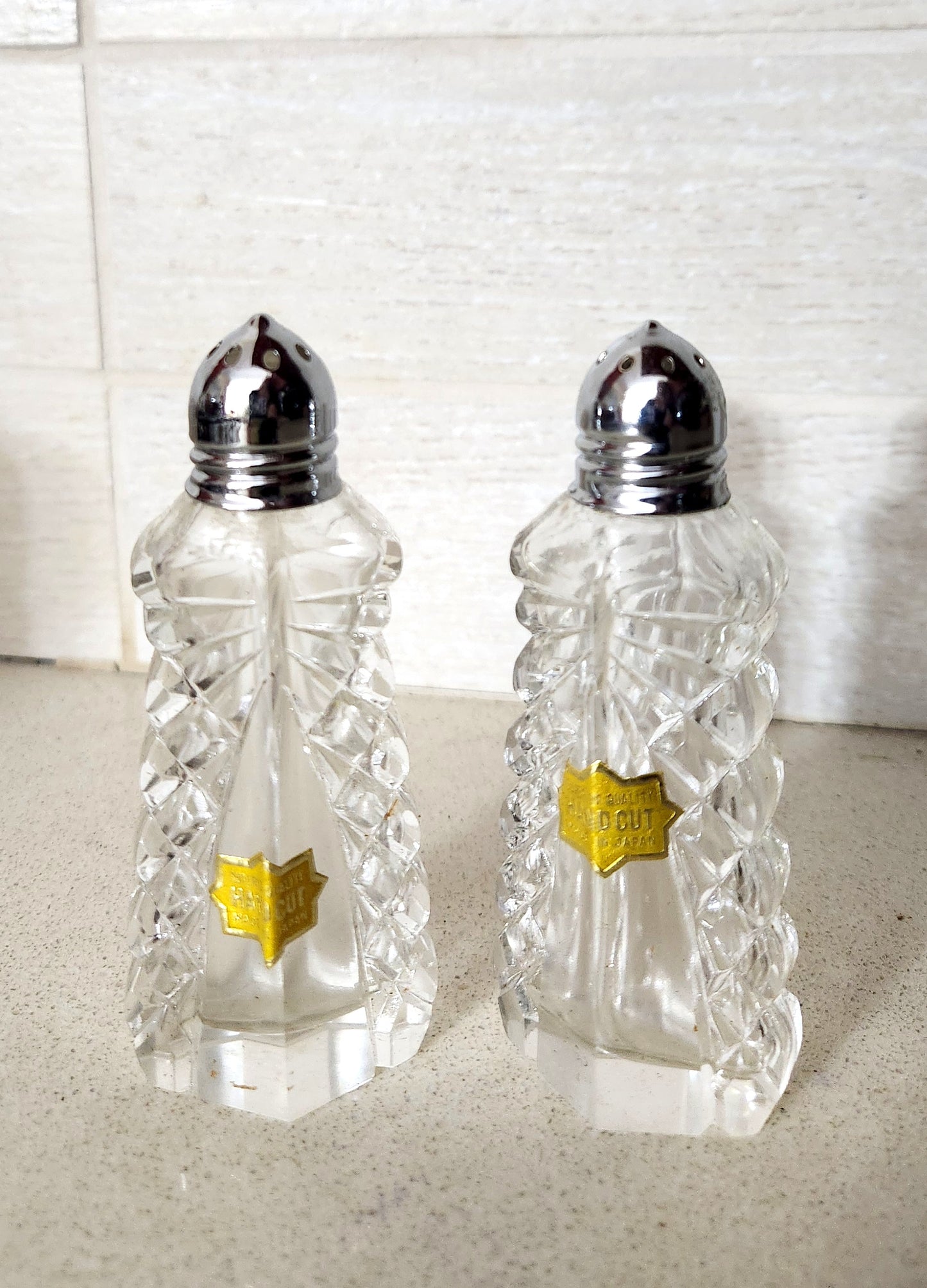 Hand Cut Crystal Salt and Pepper Shakers Set