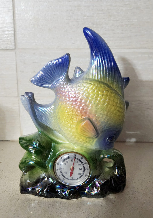Lusterware Ceramic Fish Figurine with Built-in Thermometer