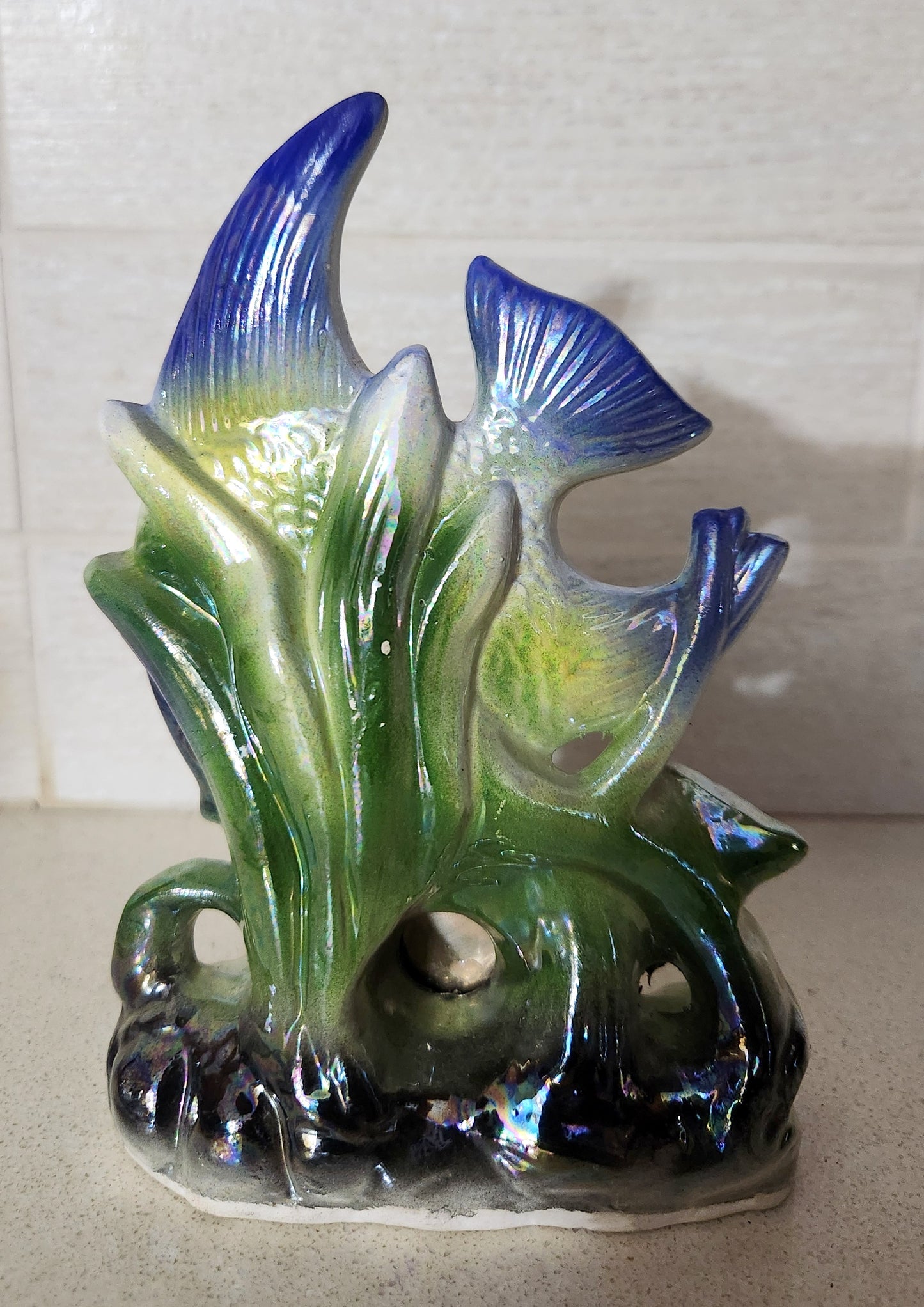 Lusterware Ceramic Fish Figurine with Built-in Thermometer