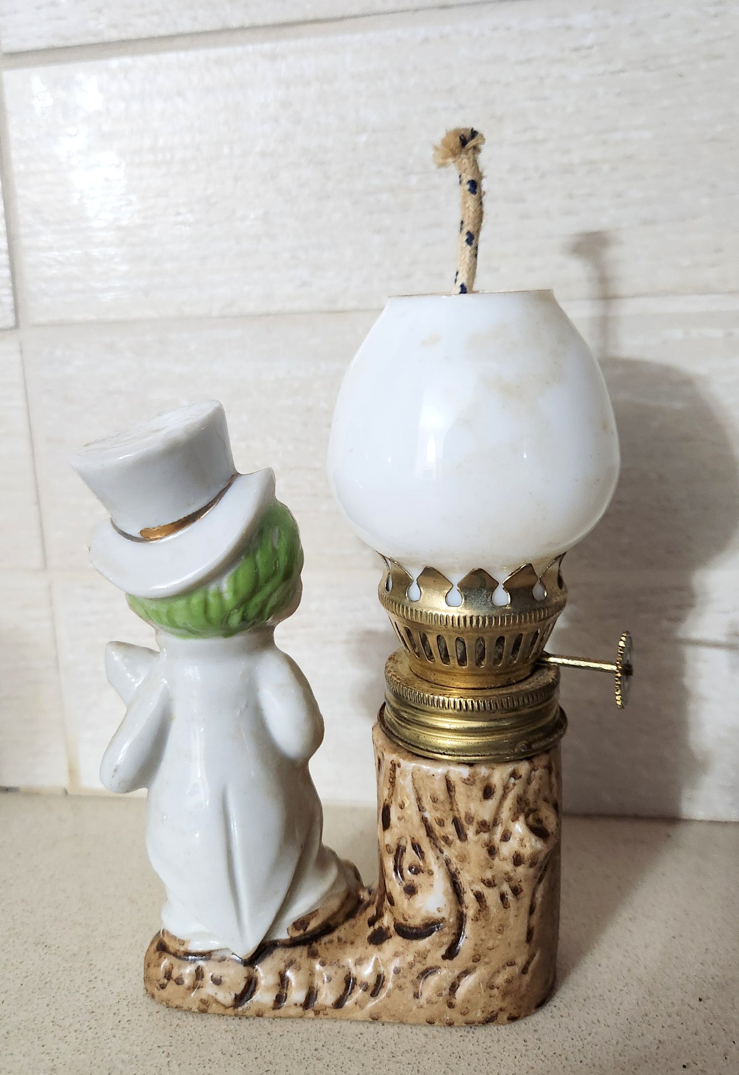 Porcelain Boy Figurine Miniature Oil Lamp
