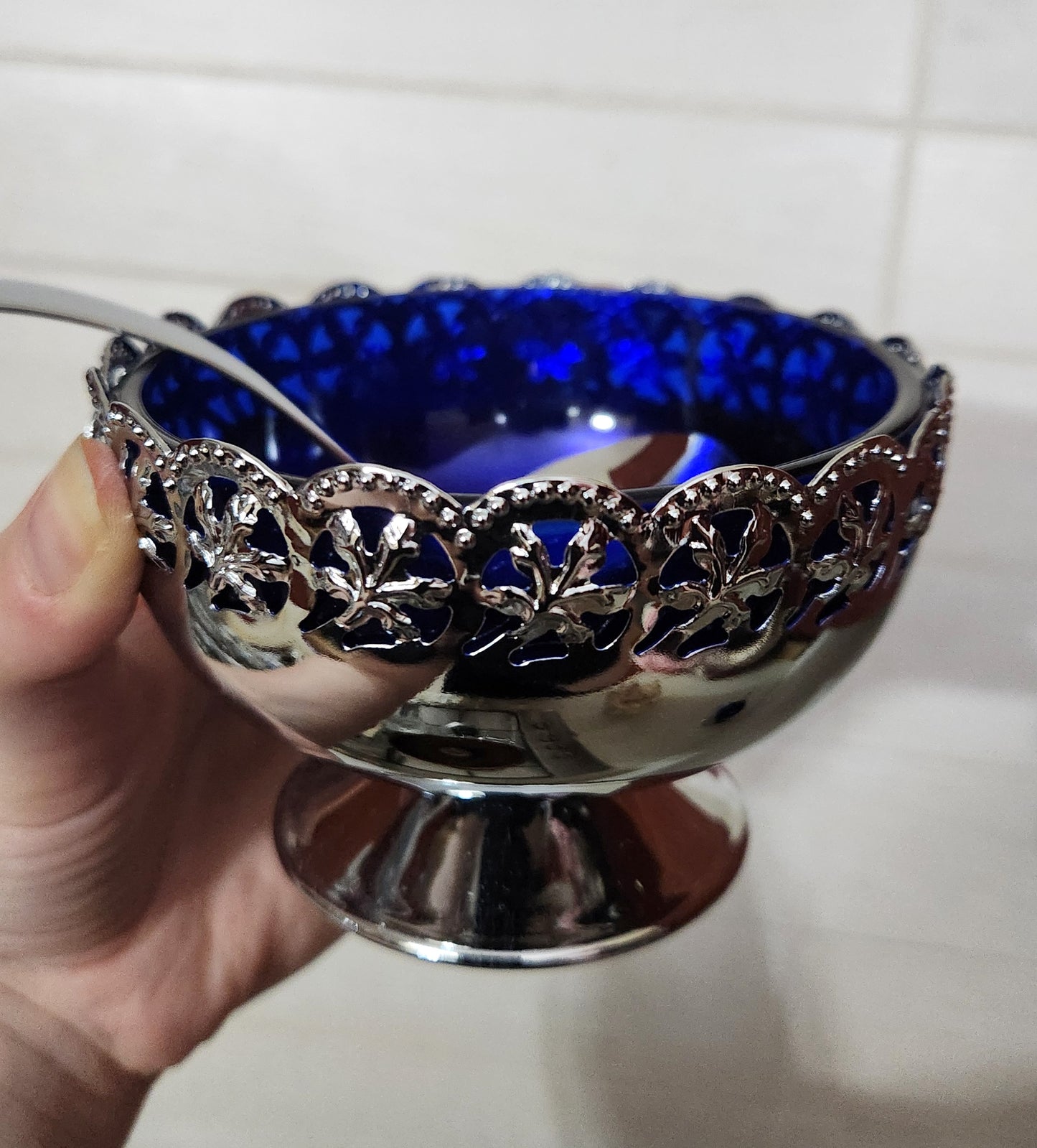 Cobalt Blue Glass Creamer and Sugar Bowl Set